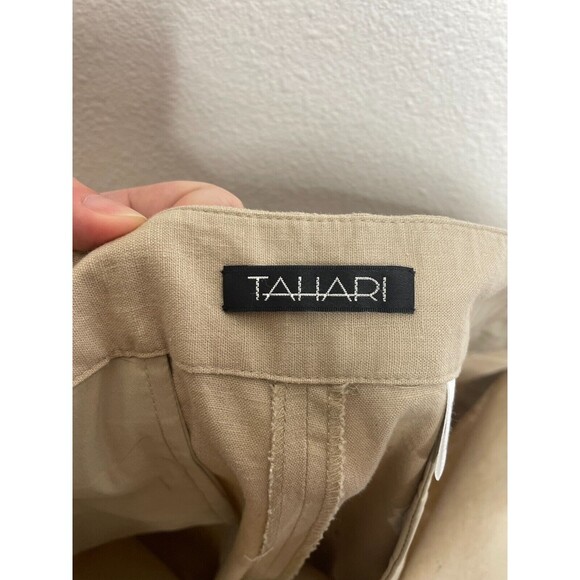 Tahari Size 12 Dress Pants Tan Linen Cotton Wide Leg Mid Rise Career - Picture 9 of 11